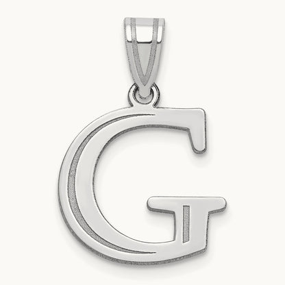 Polished Etched Letter G Initial Pendant, 14K White Gold
