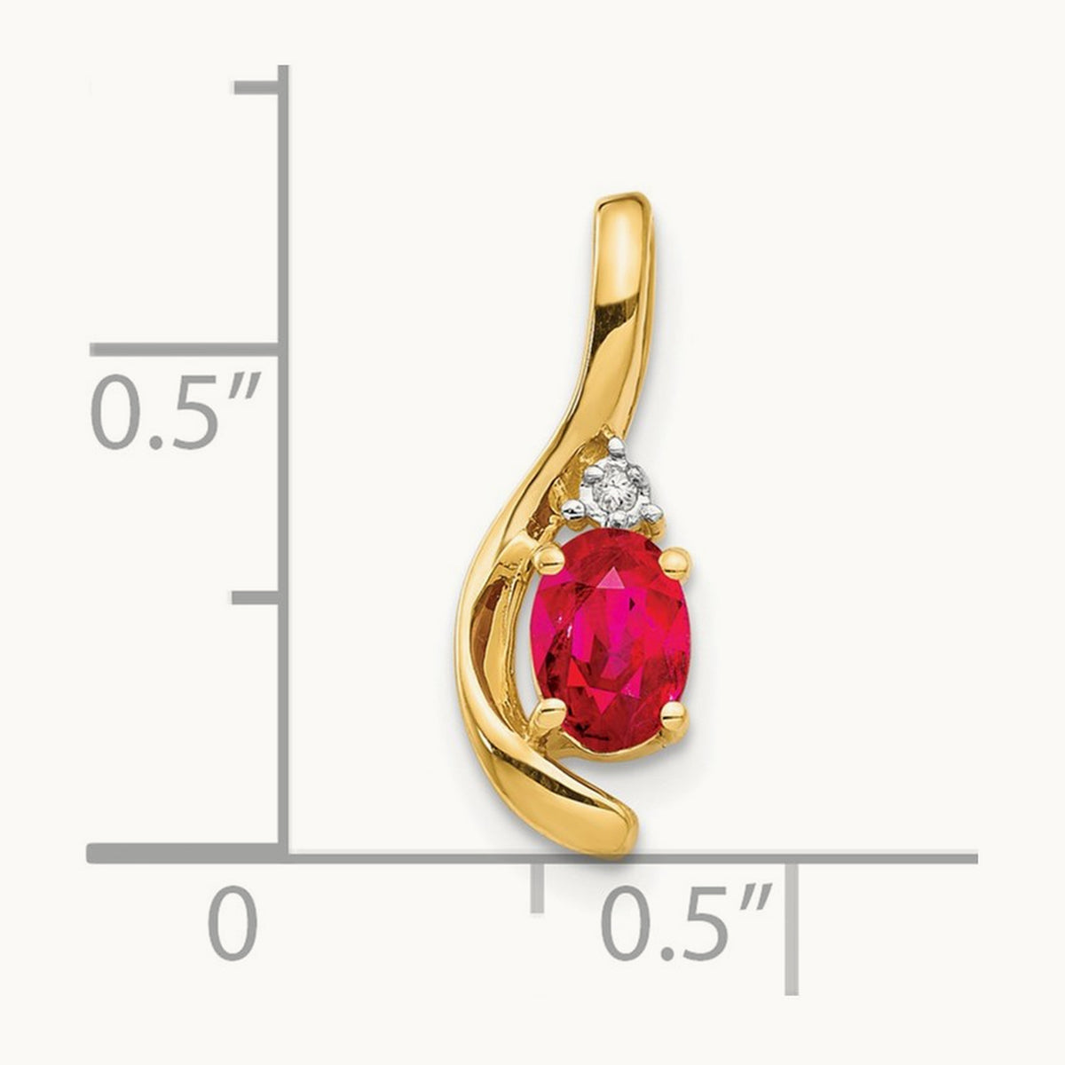 Ruby and Diamond Pendant — 14K Yellow Gold, 17mm