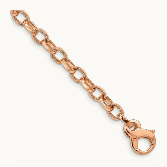 Fancy Link w/ Ridged Edges Bracelet, 5.0mm, 14K Rose Gold