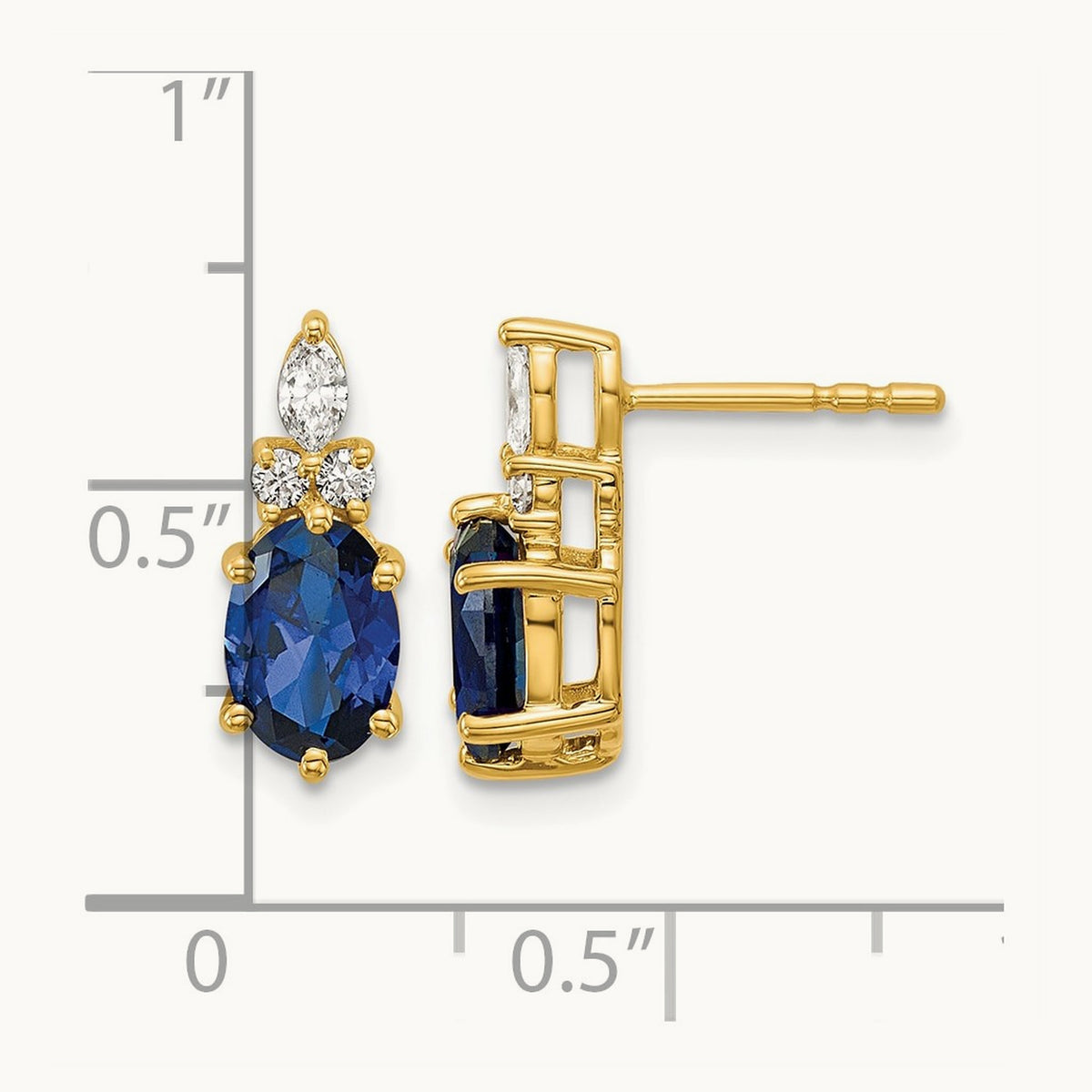 Diamond and Lab Created Sapphire Post Earrings, 14K
