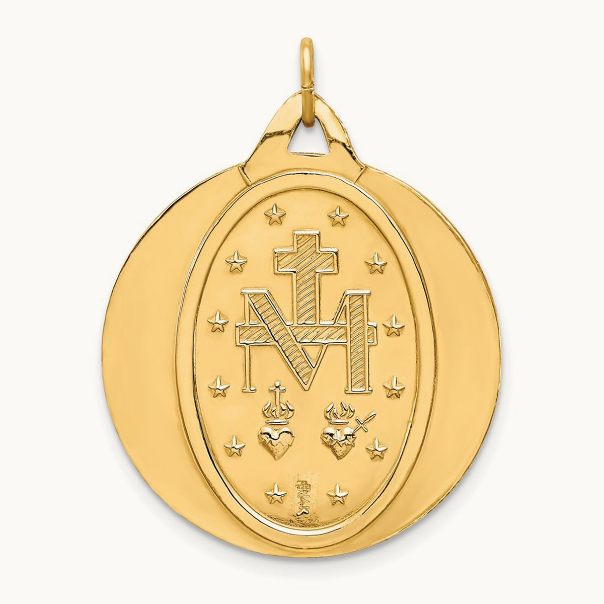 Solid Polished/Satin Extra Large Round Miraculous Medal, 14K