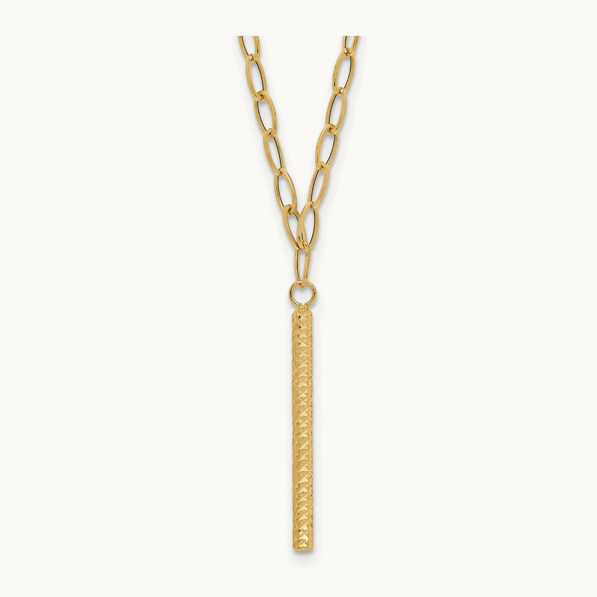 Polished Oval Link D/C Bar Necklace, 14K