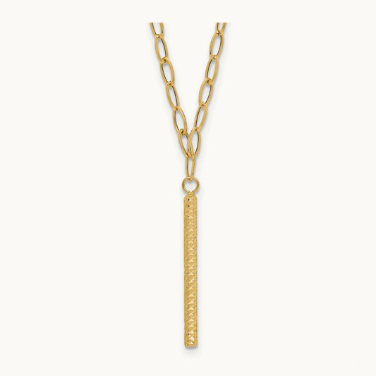 Polished Oval Link D/C Bar Necklace, 14K