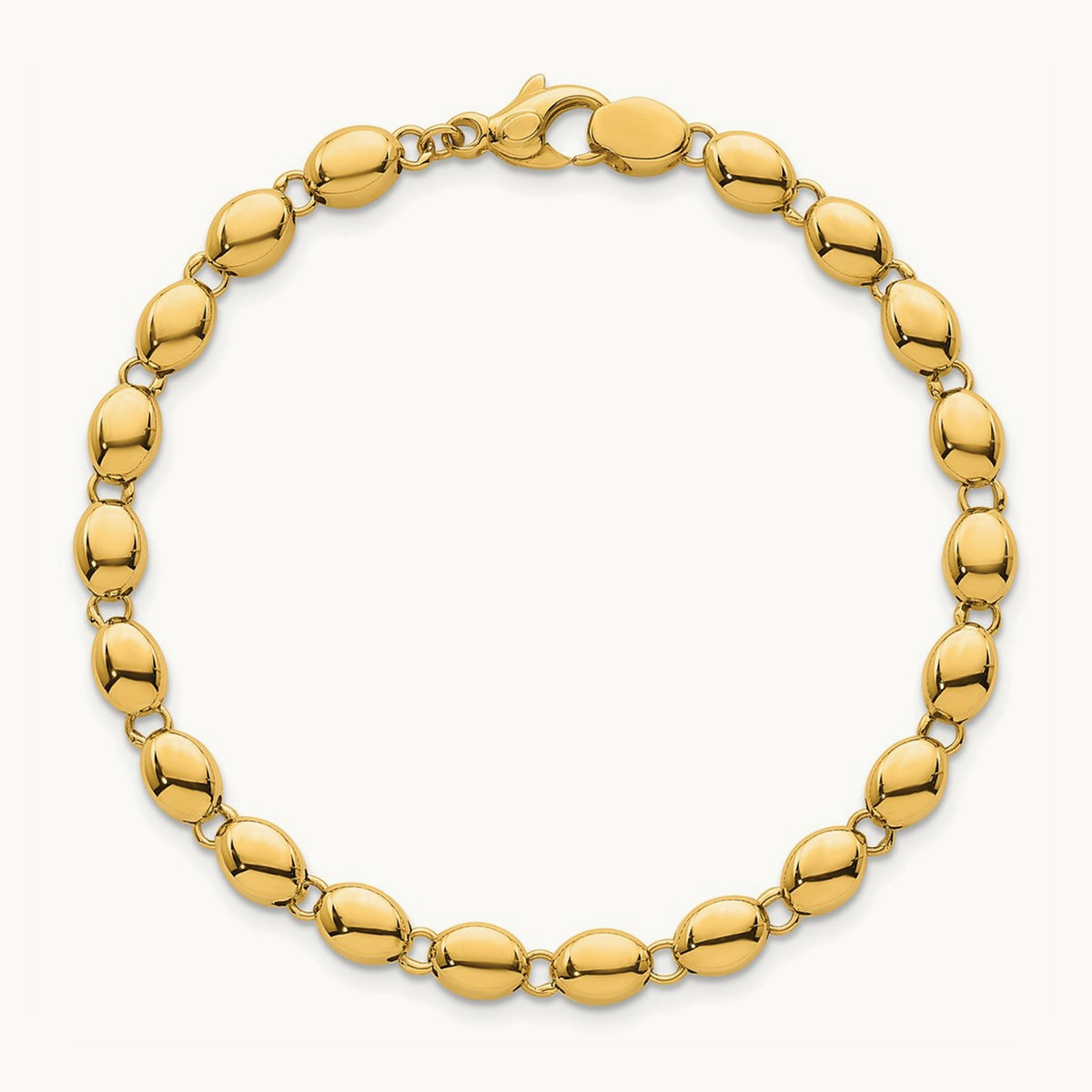Polished Fancy Beaded Link Bracelet, 5.25mm, 14K