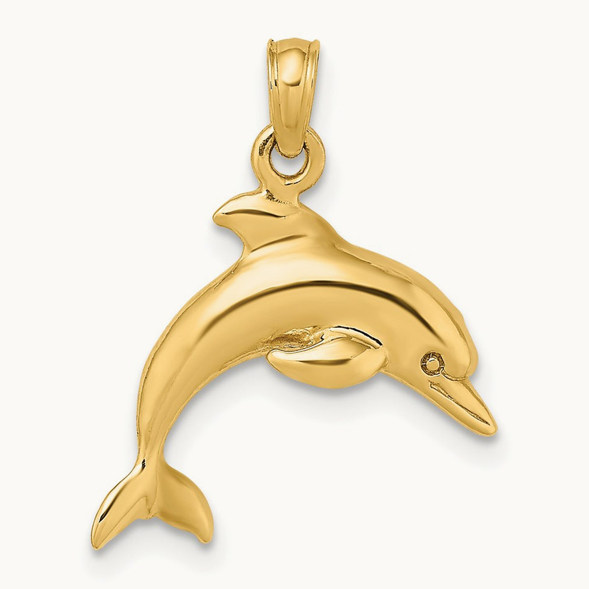 3-D Dolphin Jumping Charm — 14K Yellow Gold