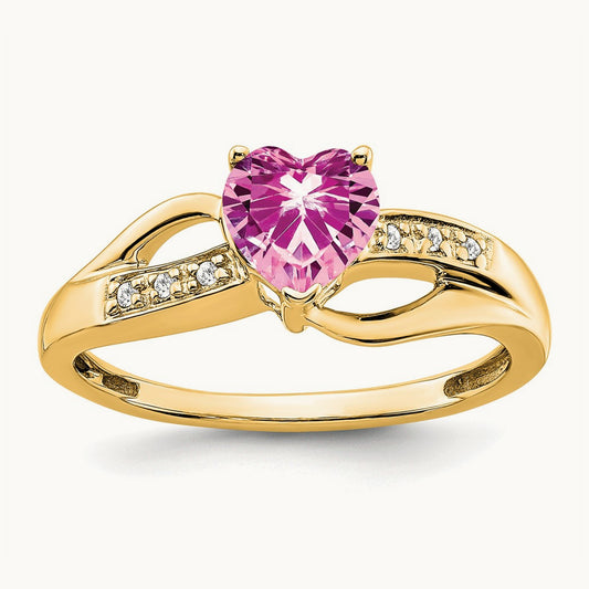 Created Sapphire and Lab-Grown Diamond Heart Ring — 14K Yellow Gold, 7