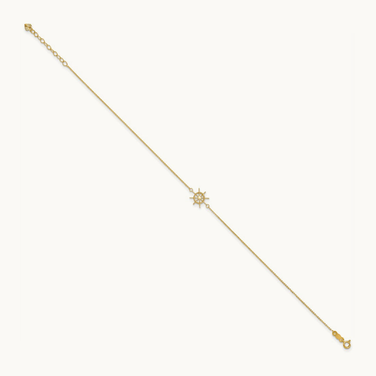 Polished Captains Wheel 9in Plus 1in. Ext. Anklet, 14K