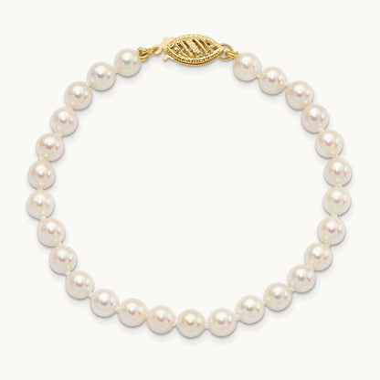 5- Round White Saltwater Akoya Cultured Pearl Bracelet, 6mm, 14K