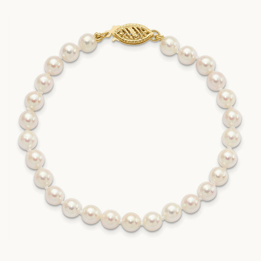 5- Round White Saltwater Akoya Cultured Pearl Bracelet, 6mm, 14K