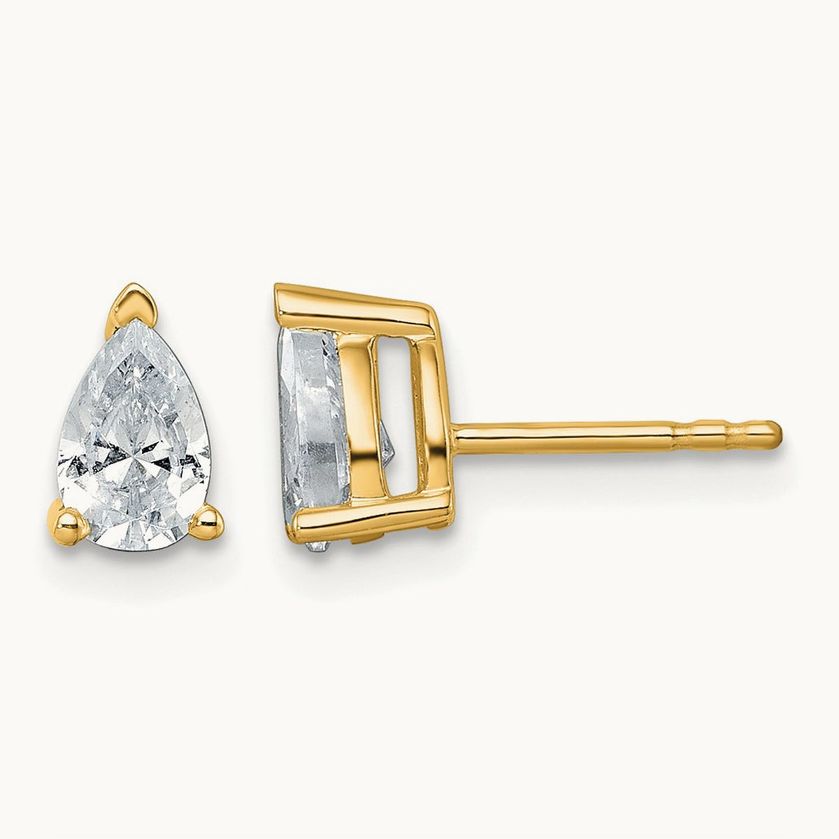 Pear 3 Prong Stud Earrings, 0.50-6.00 ct tw Lab-Grown Diamond — 1 ct, 14K Yellow Gold