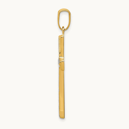 w/Rhodium Diamond-cut Cross Pendant, 14K