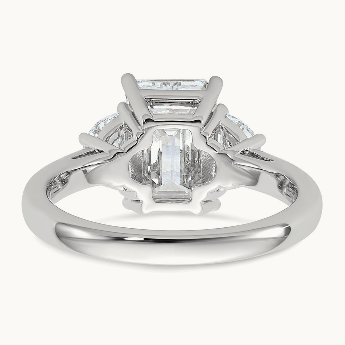 Semi-Mount Emerald & 1/2 Moon 3 Stone Engagement Ring, 0.25-1.00 ct tw Lab-Grown Diamond — 5/8 ct, 14K White Gold
