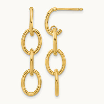 Polished Triple Circle Link Dangle Post Earrings, 14K — Leslie's
