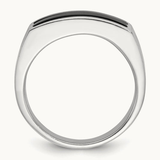 IBGoodman Men's Polished and Satin 2-Row Onyx Ring, 14K White Gold