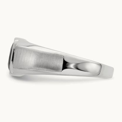 Onyx and Diamond Mens Ring, 14K White Gold