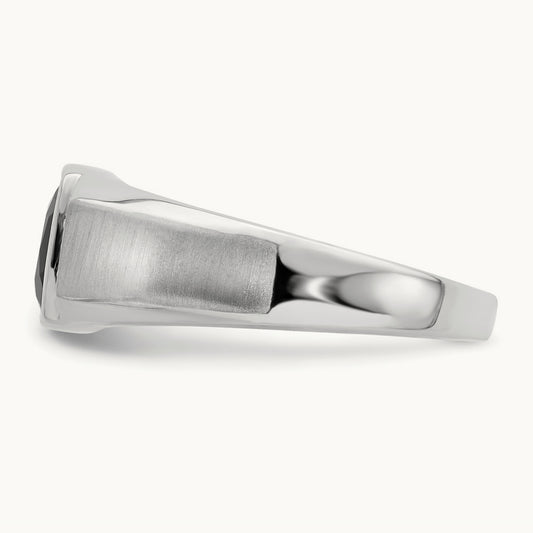 Onyx and Diamond Mens Ring, 14K White Gold