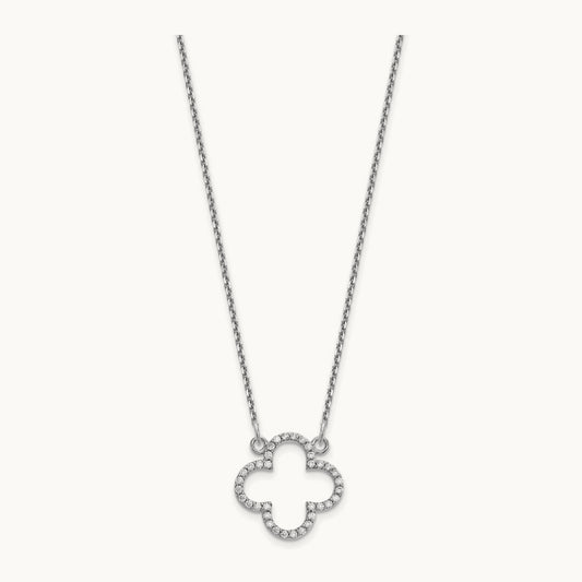 Small Necklace Diamond Quatrefoil Design, 14K White Gold