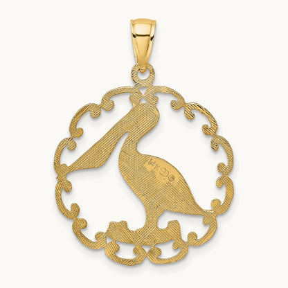 Pelican In Circle Charm, 14K