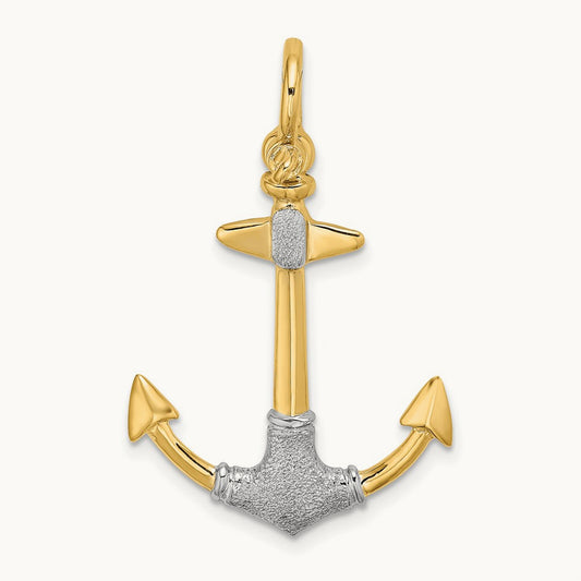 w/Rhodium 3-D Textured Anchor W/ Shackle Bail Charm, 14K