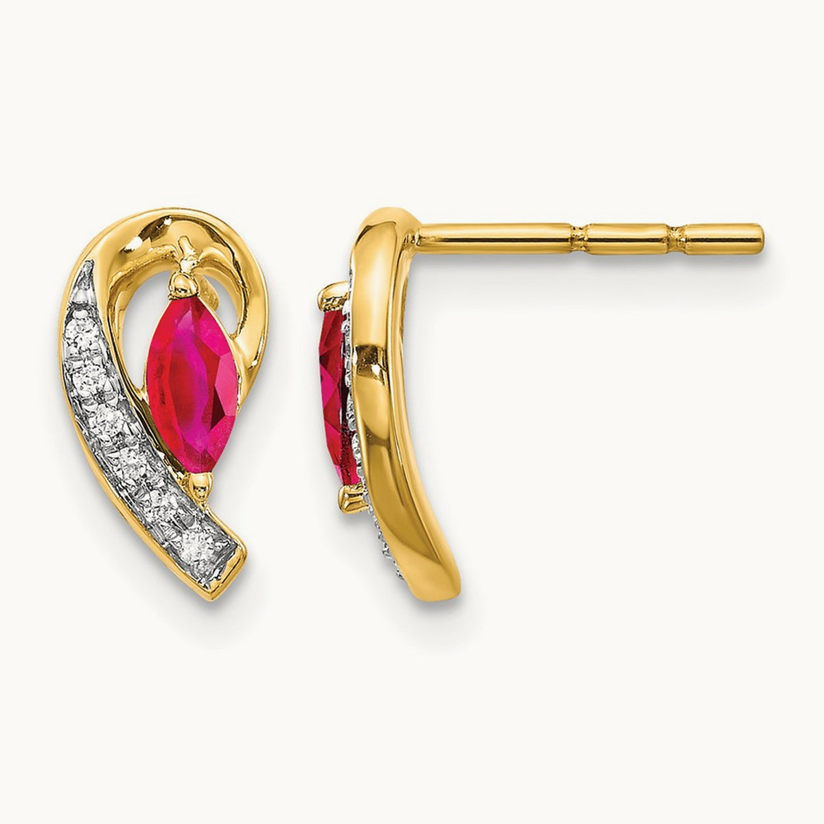 Diamond and Ruby Earrings — 14K Yellow Gold