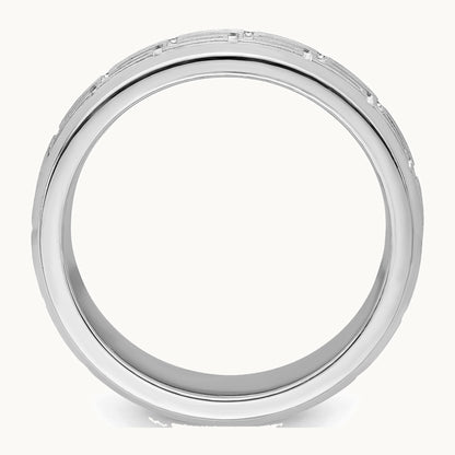 Sterling Silver Rhodium-plated Grooved 6mm Brushed Greek Key Band
