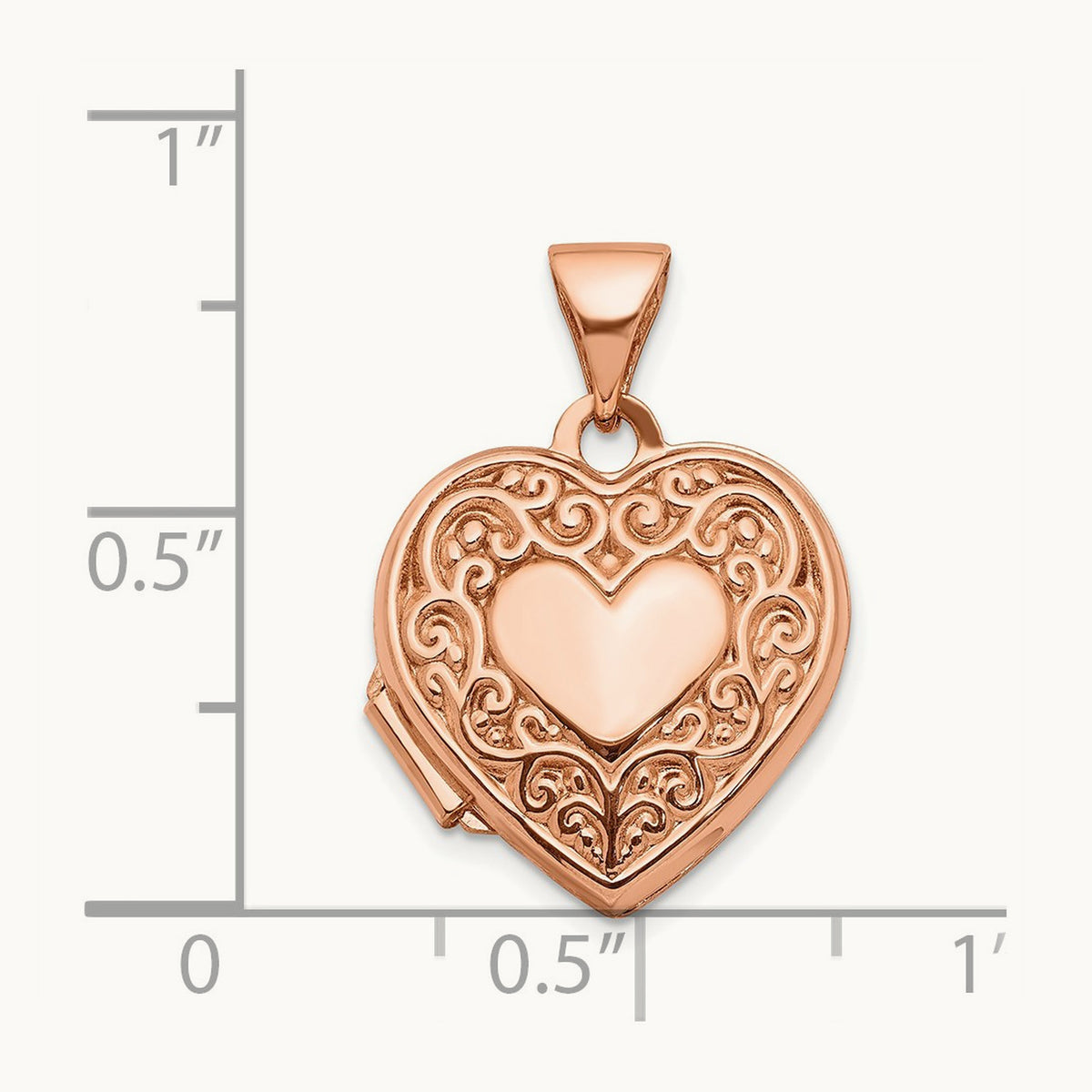 Scroll Heart Locket, 15mm, 14K Rose Gold