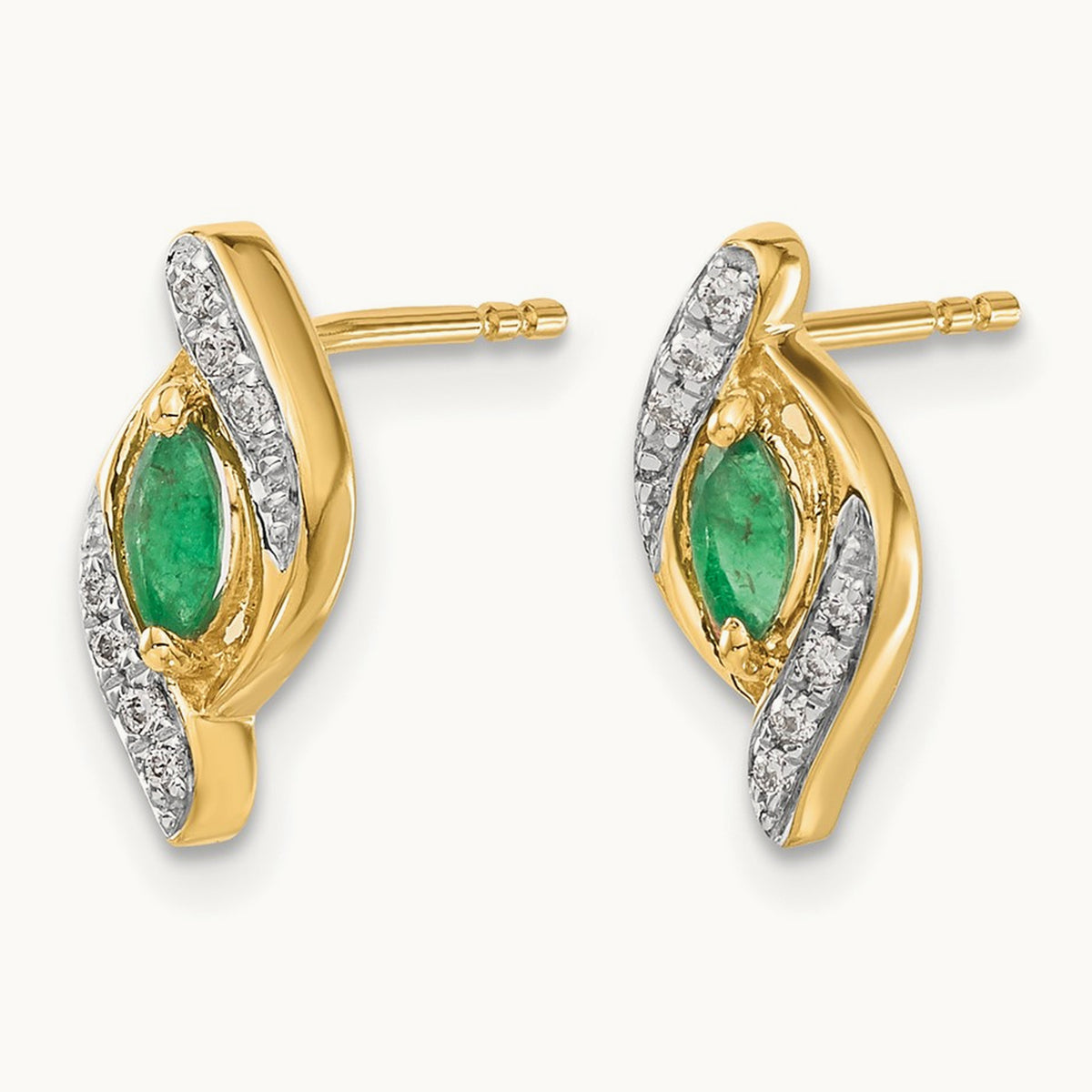 1/15Ct Diamond and Emerald Earrings — 14K Yellow Gold