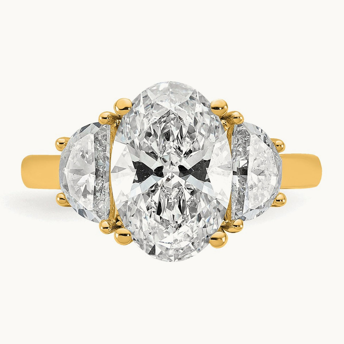 Half Moon and Oval Semi-Mount Engagement Ring, 0.50-1.00 ct tw Lab-Grown Diamond — 1 ct, 14K Yellow Gold