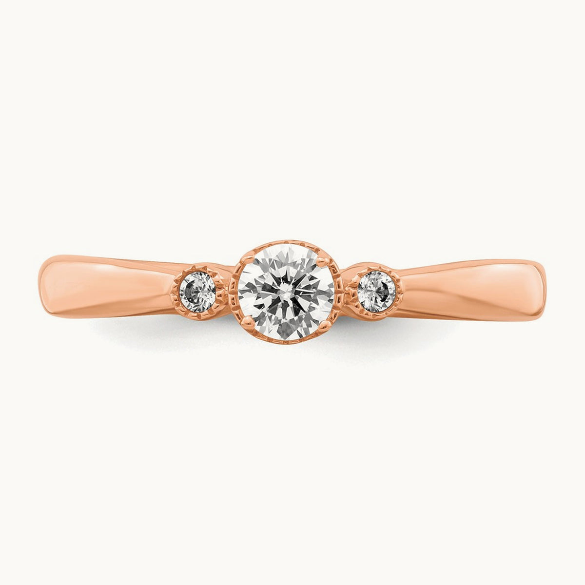 Petite Beaded Edge Round Complete Diamond Ring — 14K Rose Gold, 0.246 ct, 7
