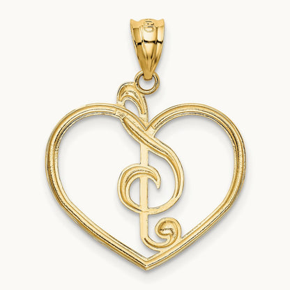 Treble Clef in Heart Charm, 14K