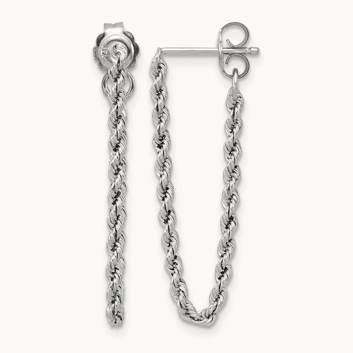 Polished Rope Dangle Earrings — 14K White Gold
