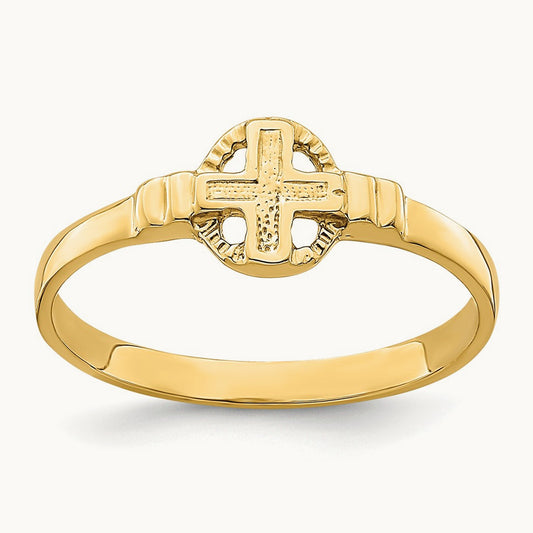 Polished Cross In Circle Ring, 14K