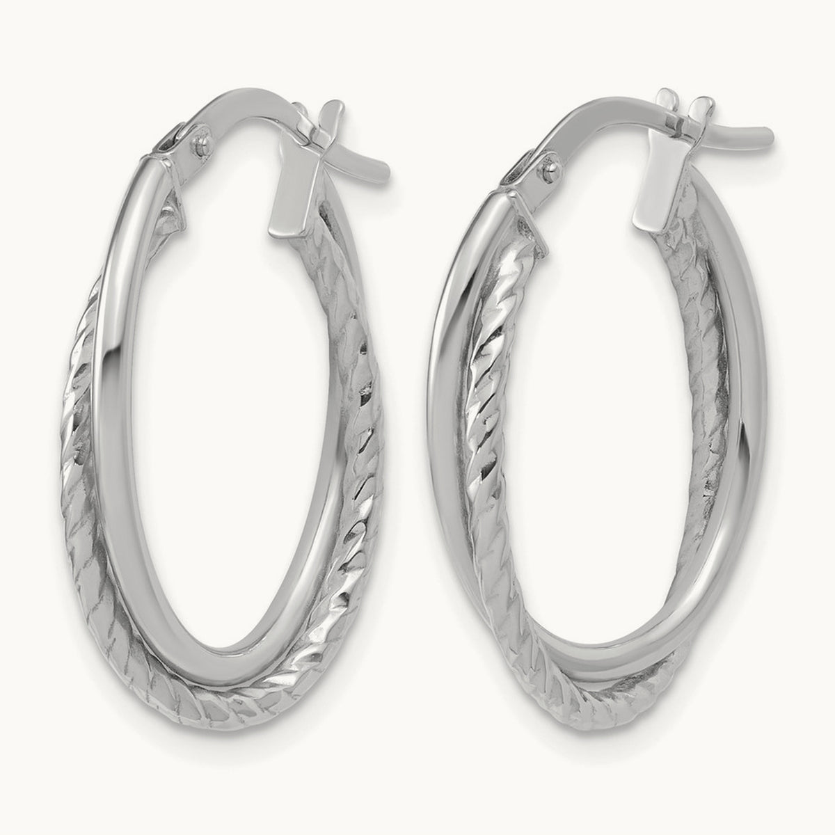 Polished Textured Oval Hoop Earrings — Leslie's — 10K White Gold