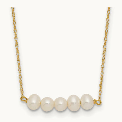 4- Semi-Round White FWC 5 Pearl Bar 19.5in Necklace, 5mm, 14K