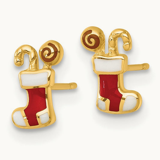 Madi K Polished Enameled Christmas Stocking Post Earrings, 14K