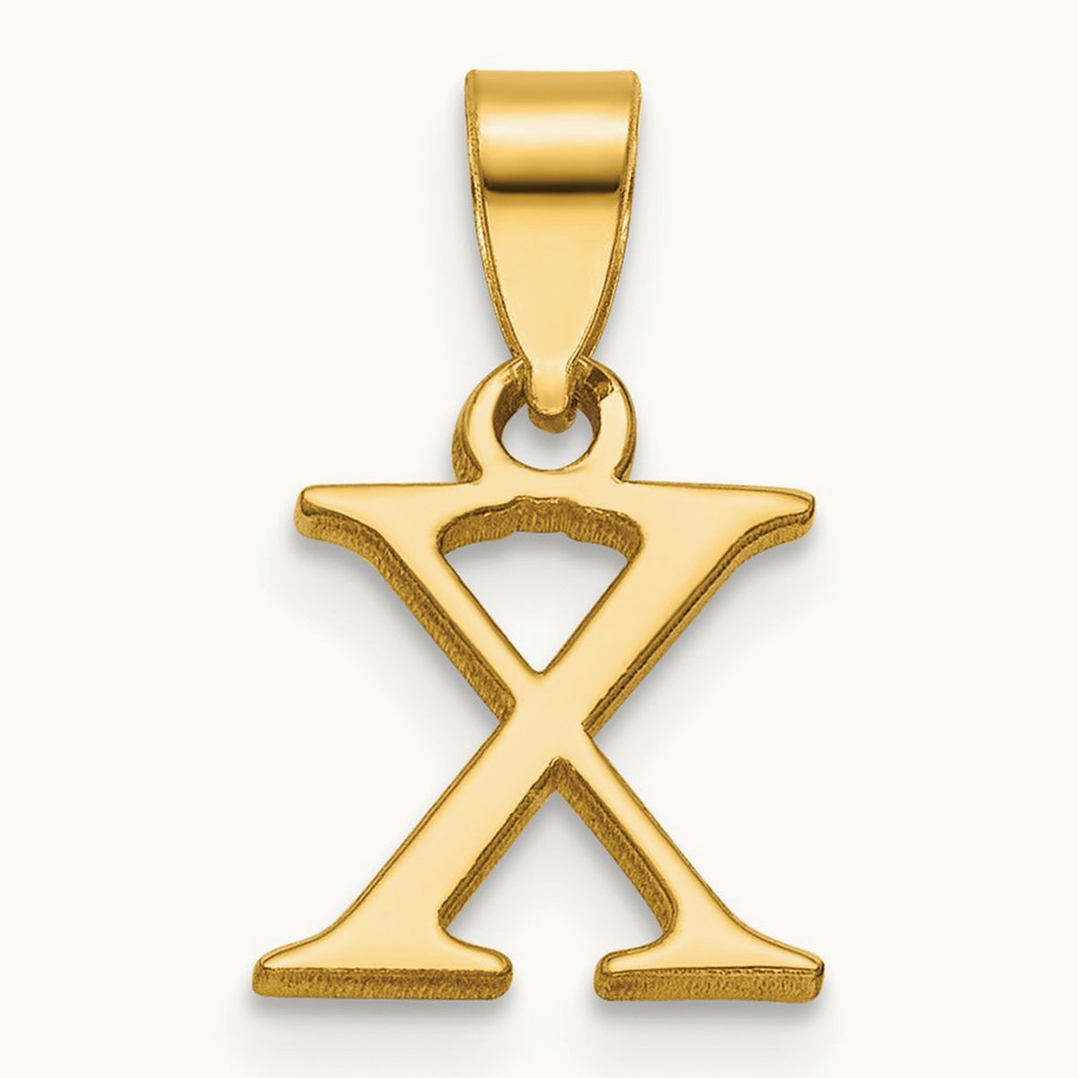 Polished Block Initial Pendant — 14K Yellow Gold, X