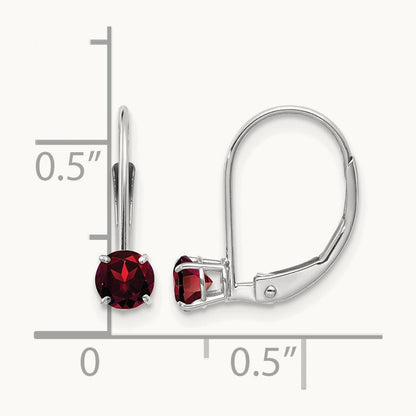 Garnet/January Earrings, 4mm, 14K White Gold
