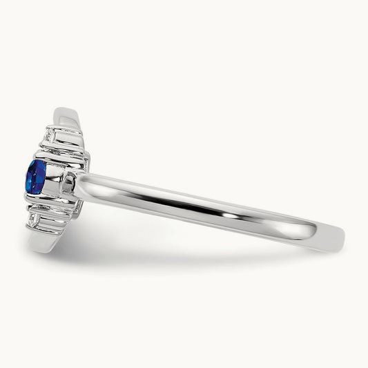 Polished Diamond and Blue Sapphire Circle Ring, 14K White