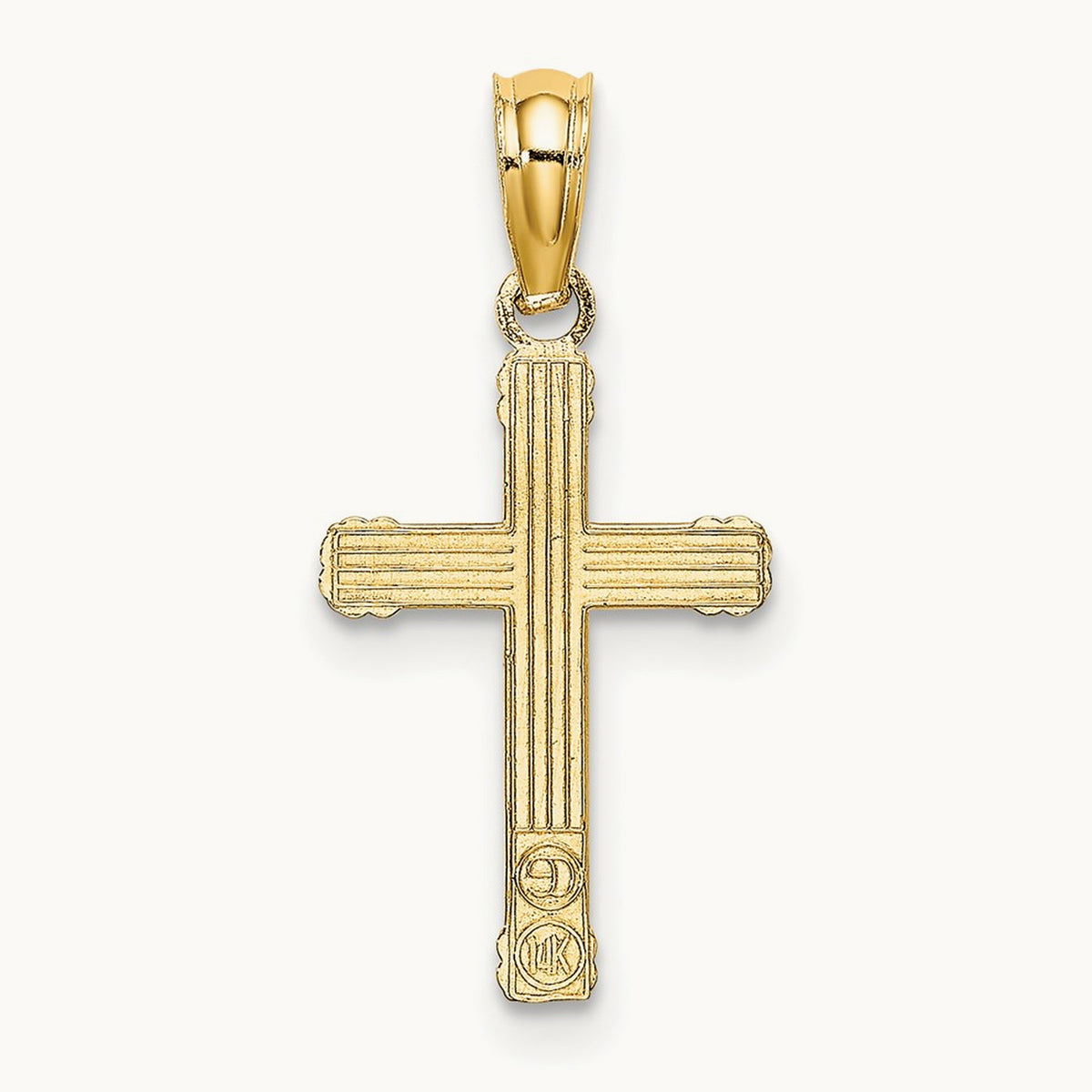 Textured w/ Center Heart Small Cross Charm, 14K