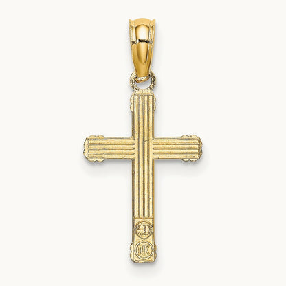 Textured w/ Center Heart Small Cross Charm, 14K