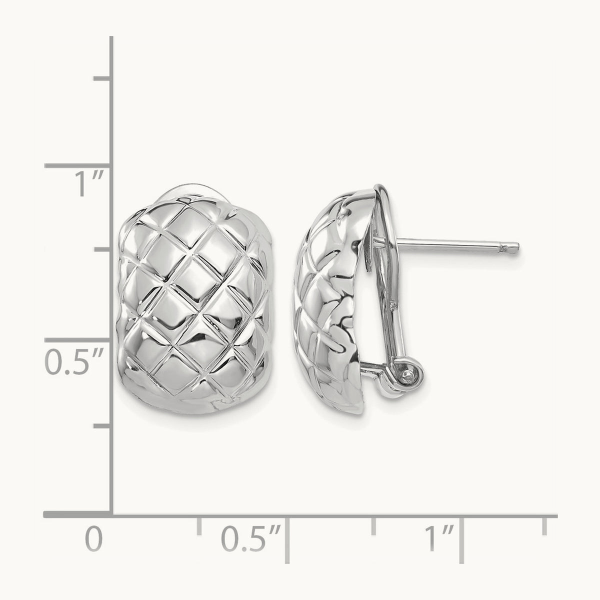 Polished Quilted Omega Back Post Earrings — 14K White Gold