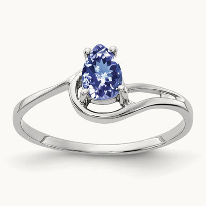 6x4mm Pear Tanzanite ring, 14K White Gold