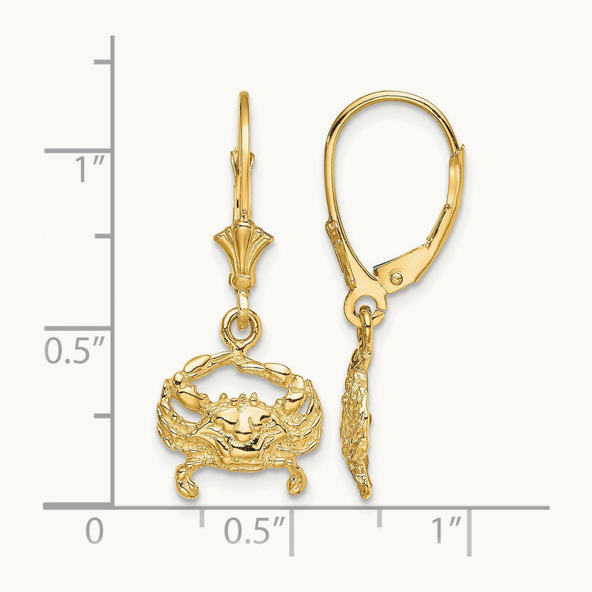 Blue Crab Leverback Earrings — 14K Yellow Gold