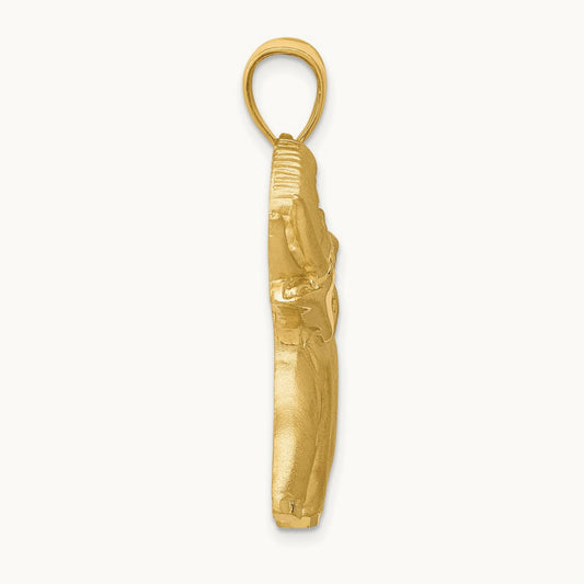Solid Satin Diamond-cut Open-Backed Elephant Pendant, 14K