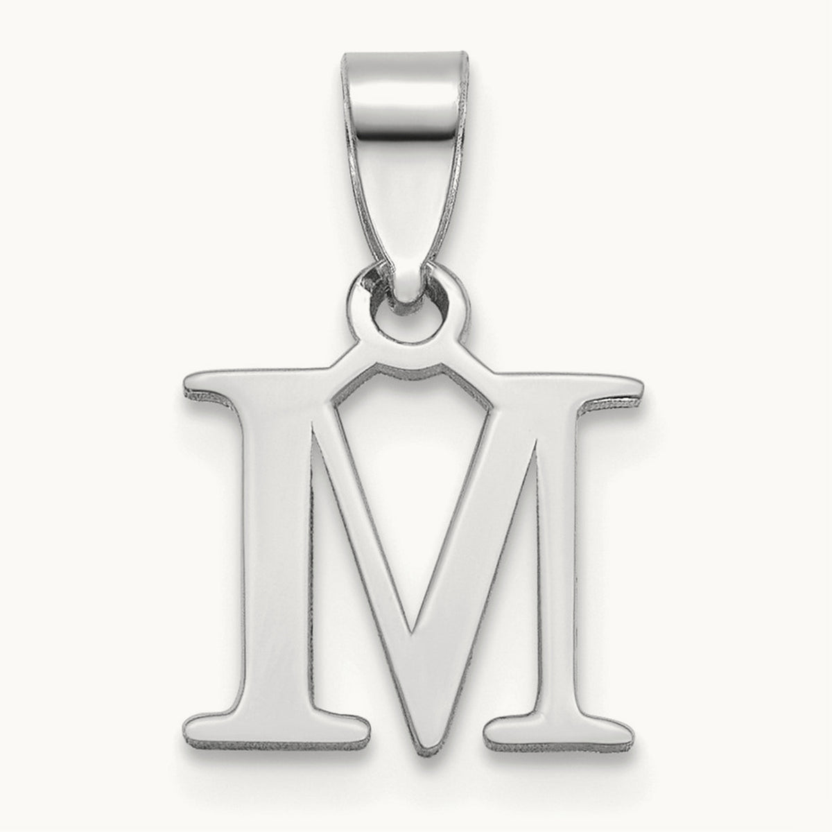 Polished Block Initial Pendant — 14K White Gold, M