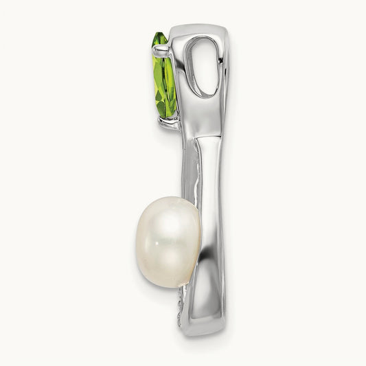 Peridot/FWC Pearl/Diamond Infinity Chain Slide, 14K White Gold