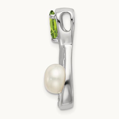 Peridot/FWC Pearl/Diamond Infinity Chain Slide, 14K White Gold