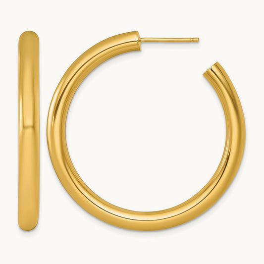 4.0 x Polished Post Hoop Earrings, 40mm, 14K