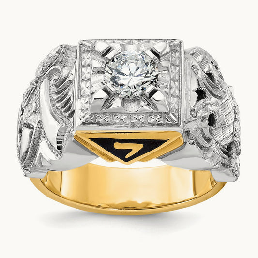 14ktt IBGoodman Men's Enamel & Diamond Eagle Masonic Shriner's Ring