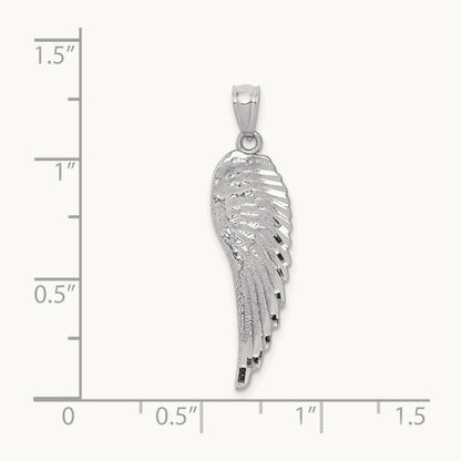 Polished and Textured Angel Wing Pendant — 14K White Gold